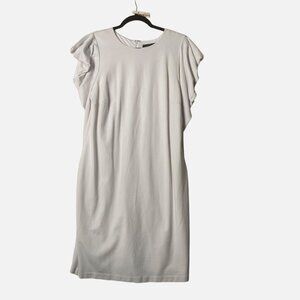 Eloquii White Ruffle Sleeve Dress Size 14 Style 5927 Fit Flare Knee Length